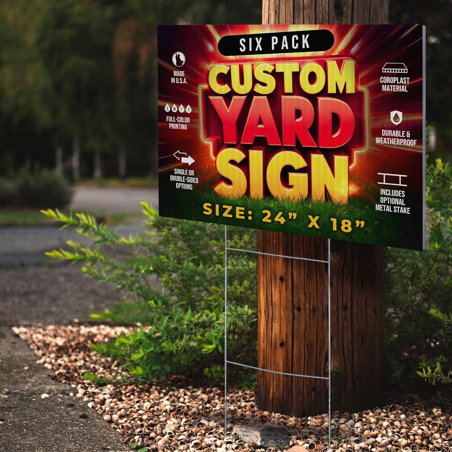 6 Pack 24"x18" Custom Yard Signs With or Without Stakes, Personalized Yard Signs for Outdoors, Customized Full Color Print Corrugated Signs for Business