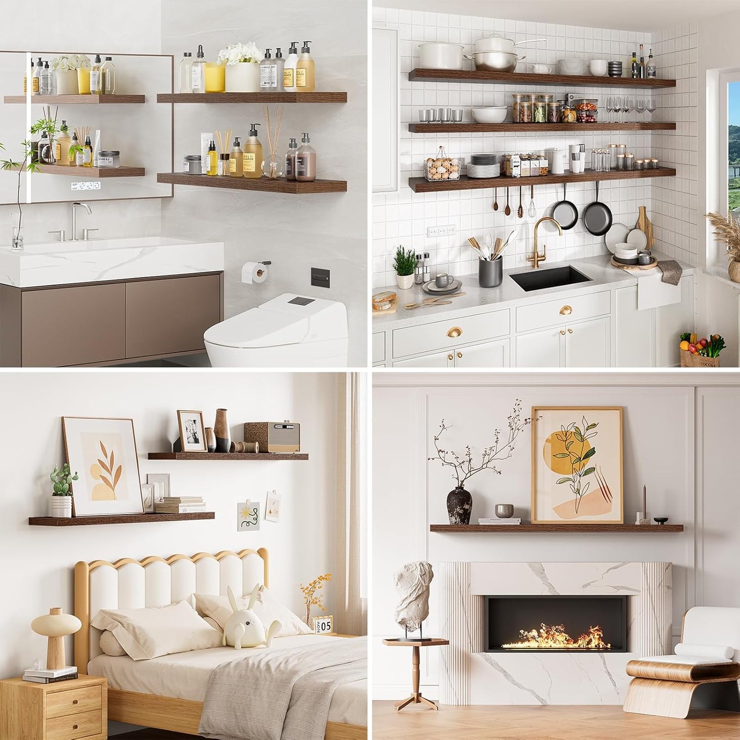 Heimlove 55 Inch Long Floating Shelves for Wall,9.3" Deep Walnut Floating Shelves Set of 2,Large Display Shelf & Storage Shelf,Wall Shelves for Bedroom Living Room Kitchen Office,Wall Mounted Shelf