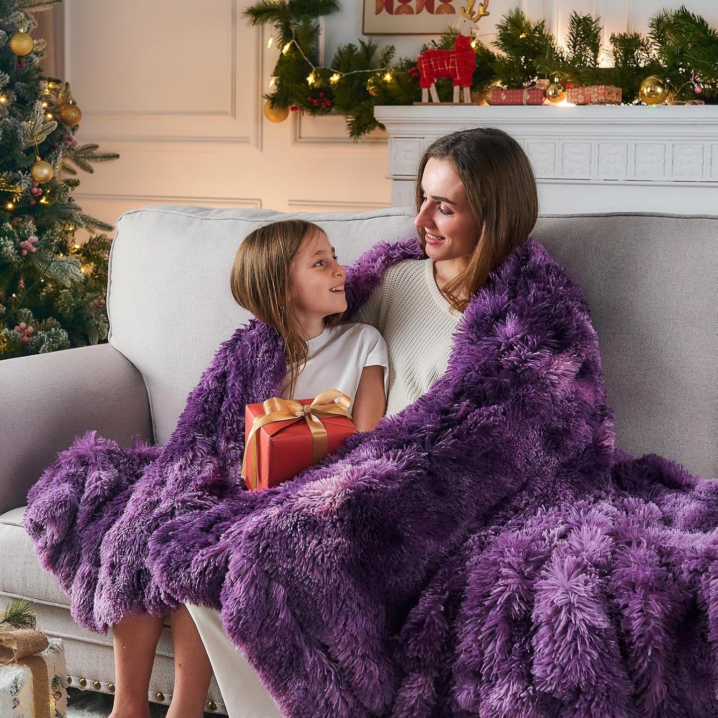 GONAAP Fuzzy Faux Fur Throw Blanket Twin Size Tie-dye Violet Purple Super Soft Cozy Plush Fuzzy Shaggy Blanket for Couch Sofa Bed (Tie-dye Violet Purple, Twin(60"x80"))