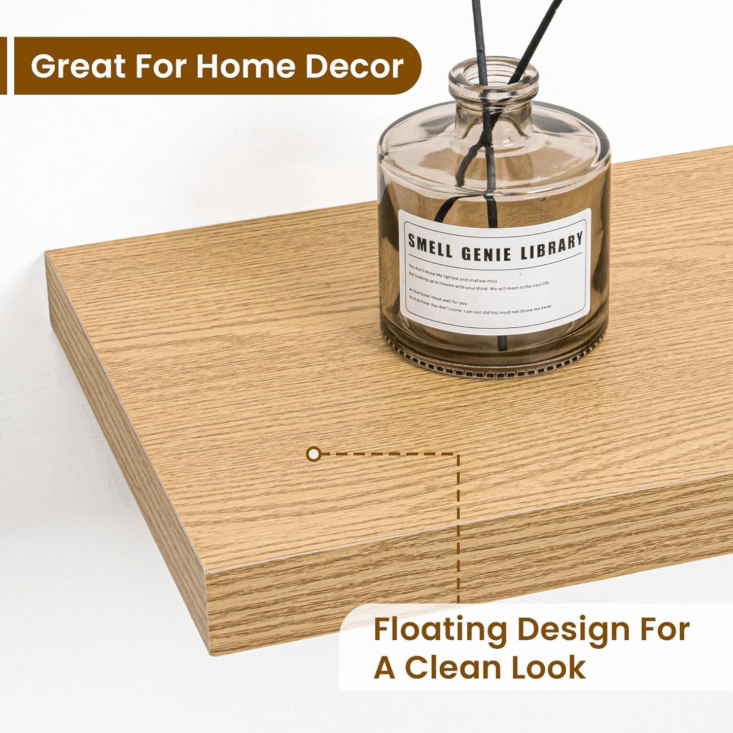 Fun Memories 40" Rustic Wood Floating Shelves with Invisible Brackets for Storage & Decor, Deep Wall Mounted Shelves for Bathroom, Kitchen, Living Room (Oak, Set of 2)