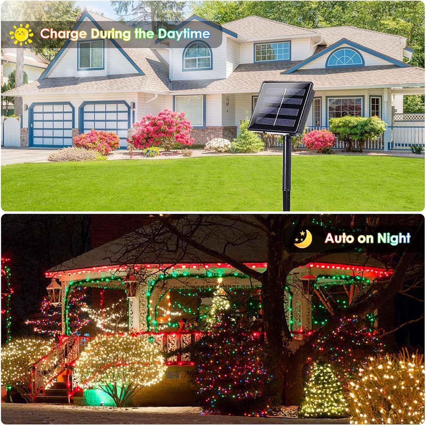 2 Pack 200 LED Solar Christmas Lights Outdoor Waterproof, Solar String Lights for Outside, Solar Outdoor String Light with 8 Lighting Modes for Xmas Tree Wedding Party Yard Decorations (Red and Green)