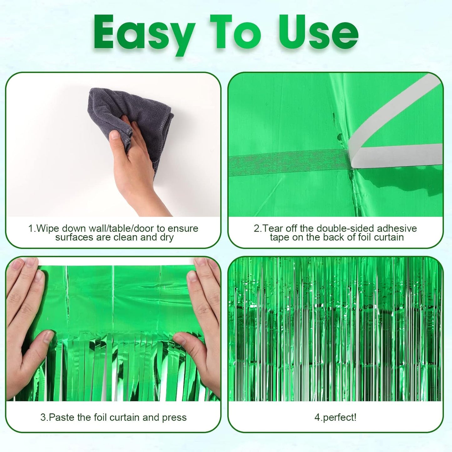 3 Pack 3.3x8.2 Feet Green Foil Fringe Backdrop Curtains, Tinsel Streamers Birthday Party Decorations, Fringe Backdrop for Graduation, Baby Shower, Gender Reveal, Disco Party
