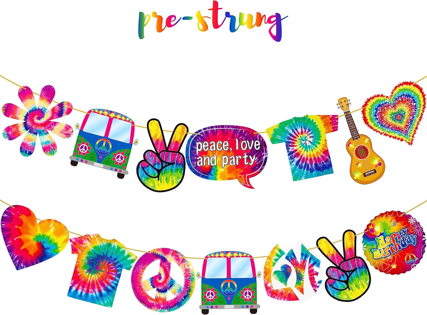 2pcs Tie Dye Birthday Banner Tie Dye Birthday Party Supplies Tie Dye Party Garland Decorations for Tie Dye Party Art Retro 60s 70s Theme Hippie Carnival Baby Shower Birthday Party Supplies