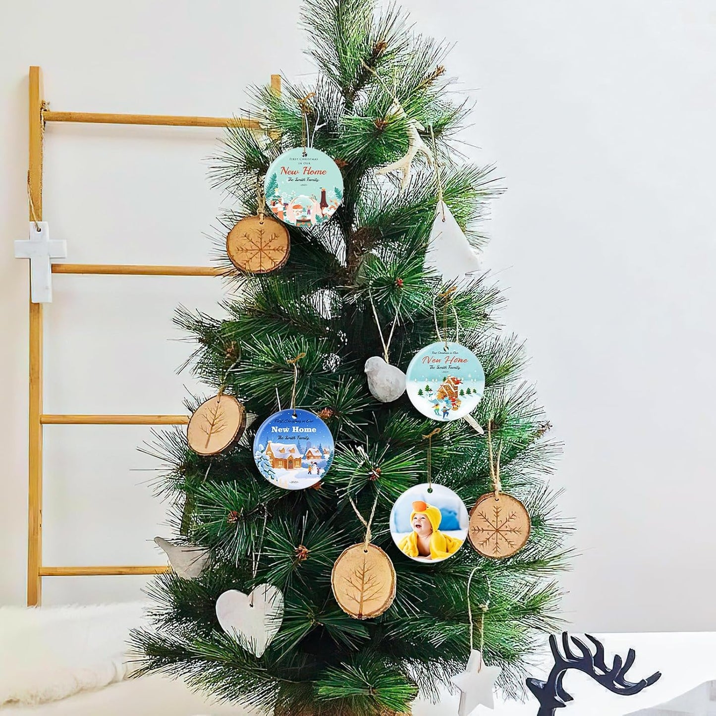 Personalized First Christmas in Our New Home Hanging Ornament 2025, Ceramic Custom Photo Ornament Xmas Tree Decorations Housewarming Gift for Family Couples Wedding