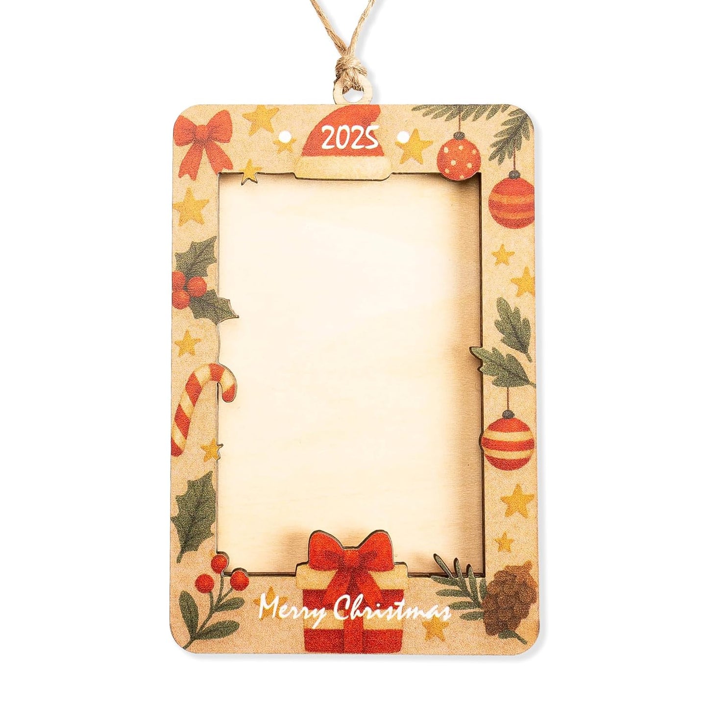 Christmas Picture Frame Ornament 2025 – Wooden Photo Holder Decoration | Family Keepsake Gift - Personalized Tree Ornament - Xmas Hanging Frame KhunganhCRM