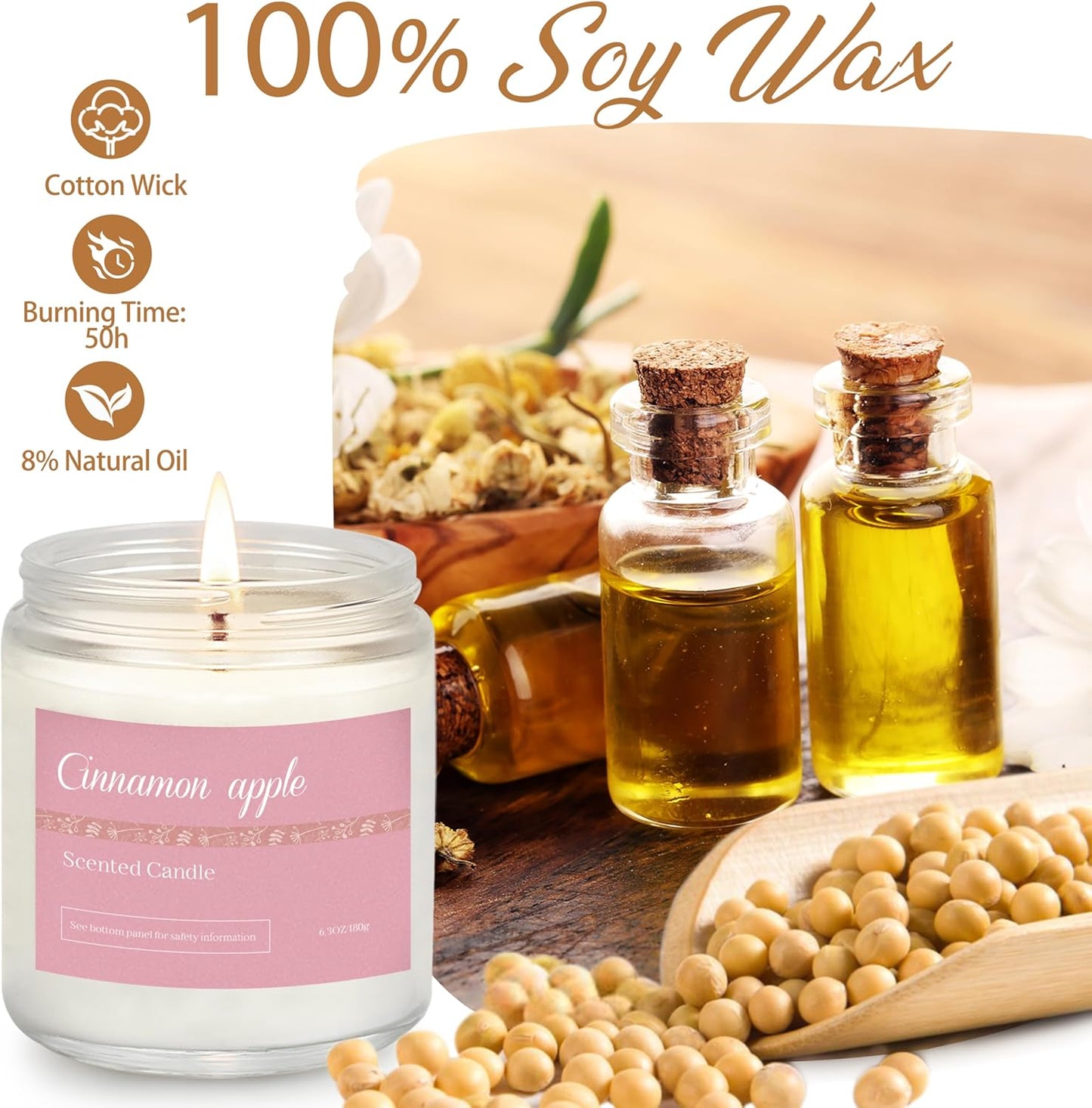 6 Pack Fall Candles for Home Scented, Fall Scented Candles for Women Gifts Autumn Home Decor, Natural Non Toxic Soy Candle Set Pumpkin/Cinnamon Apple/Vanilla/Lavender/Sage/Eucalyptus