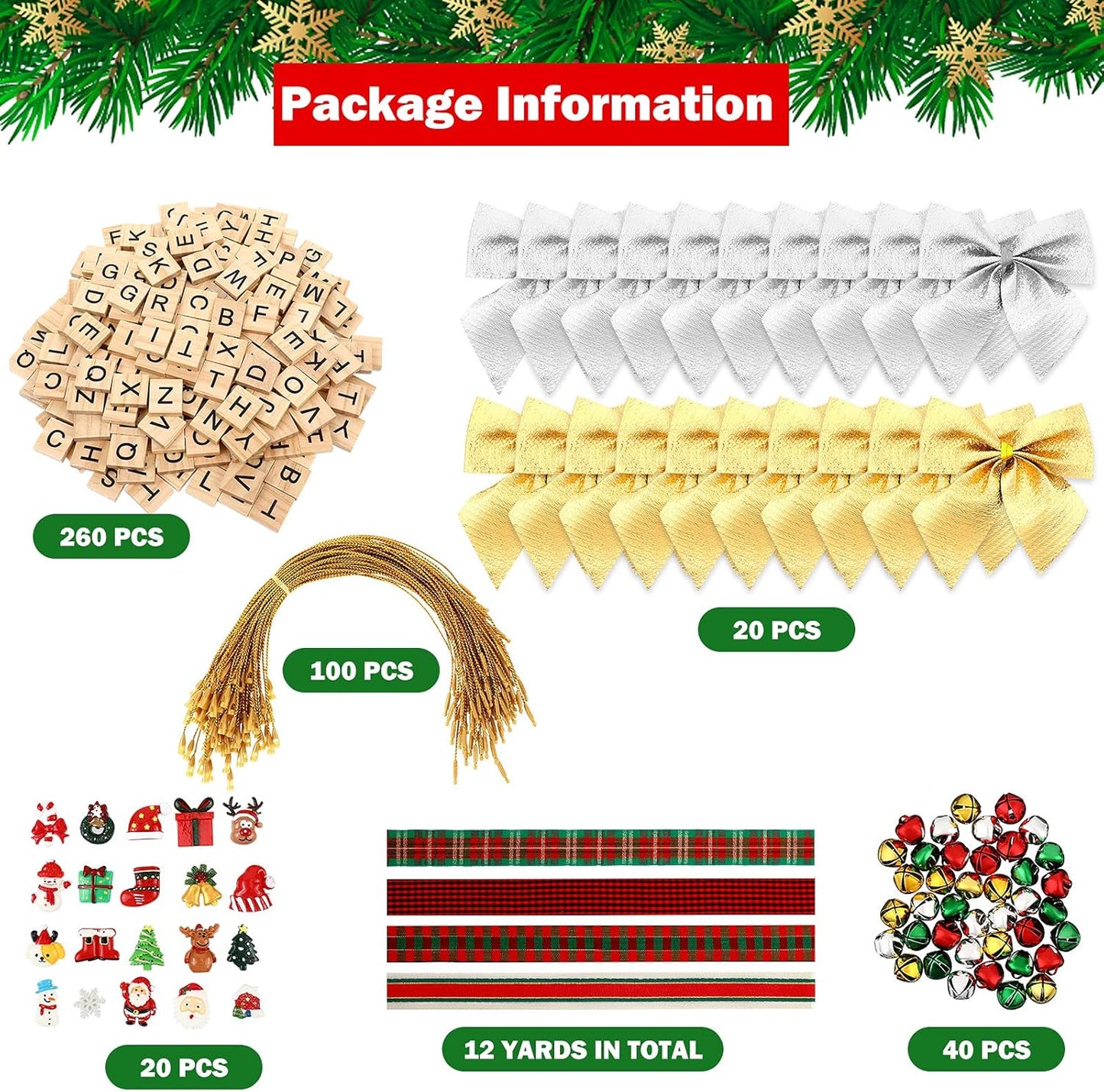 Marsui 452 Pcs Personalized Christmas Craft Kits DIY Christmas Ornaments for Adults Letter Tiles Bells Rustic Stockings Name Tags for Xmas Tree Decorations or Wreath