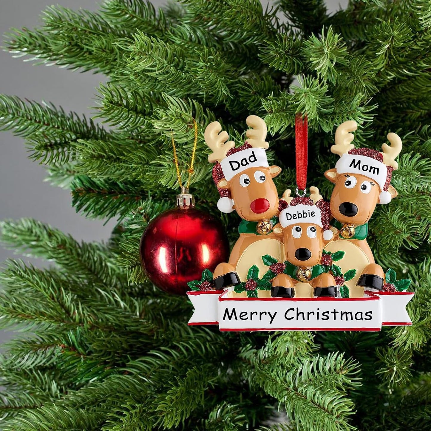 Personalized Christmas Ornaments 2025,Family of 2,3,4,5,6,7,8 Custom Reindeer Christmas Ornament,Customized Name Ornament,Xmas Ornaments,Customized Xmas Tree Decorations Gifts