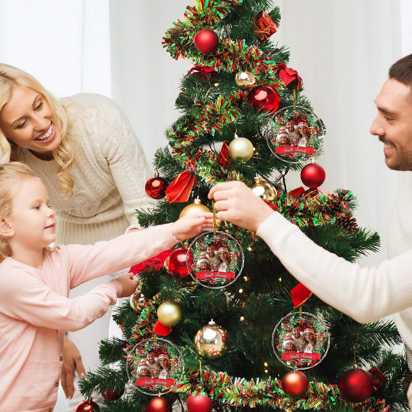 Christmas Tree Hanging Decor, Personalized Crystal Photo Ornaments, Custom Ornaments for Family/Child, Decorative Hanging Pendant, Design Your Own Picture, Gifts for Christmas, for Mom/Dad