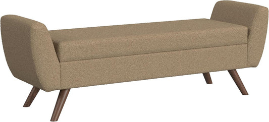 HomePop Modern Storage Bench with Wood Legs Home Décor|Bench with Storage for Living Room & Bedroom - Brown Boucle