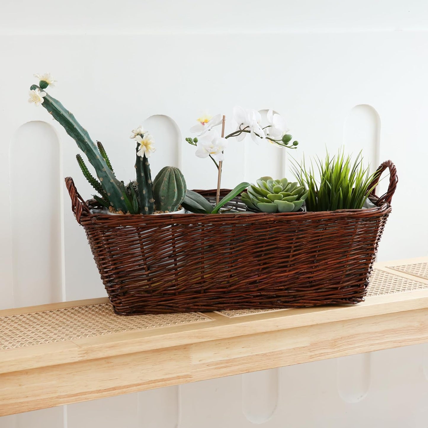 Handcrafted Wicker Planter, Flower Pot Cover, Plant Window Box, Plant Container, Natural Brown Unpeeled Willow, Long Rectangular