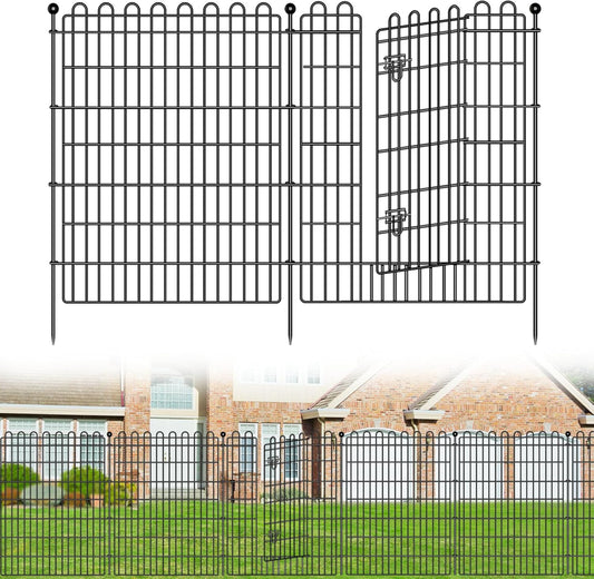 10 Panels No Dig Decorative Garden Fence with Gate for Yard, 40 in(H) X 23.6 ft(L) Animal Barrier Fencing for Outdoor Dog, Metal Portable Garden Fences for Borders, Pets, Landscape, Temporary Fence