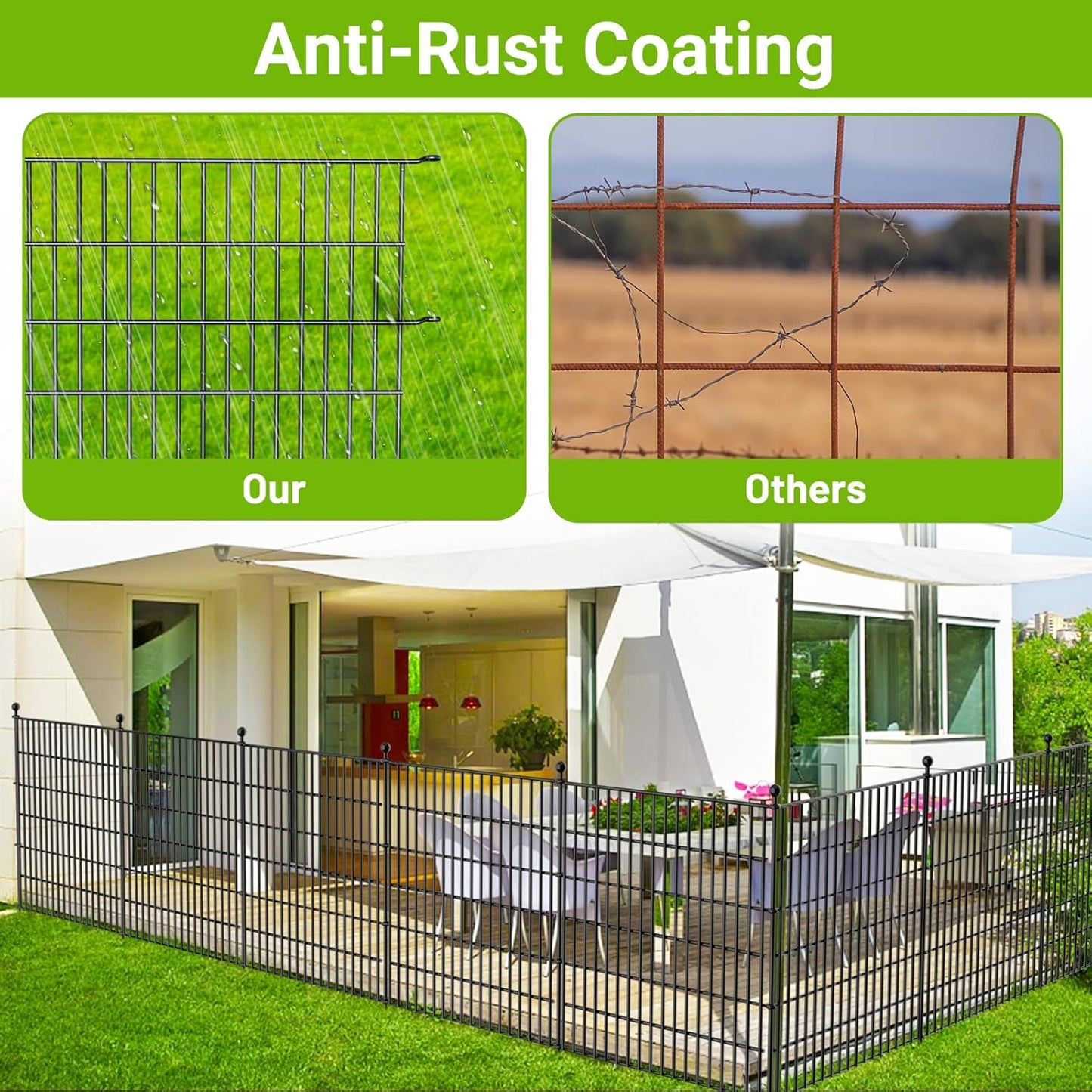 20 Panels No Dig Decorative Outdoor Garden Fence for Yard with Gate, 40 in(H) X 47.2 ft(L) Animal Barrier Fencing Rustproof Metal Wire Panel Border for Dog, Rabbits, and Patio Temporary Ground Stakes