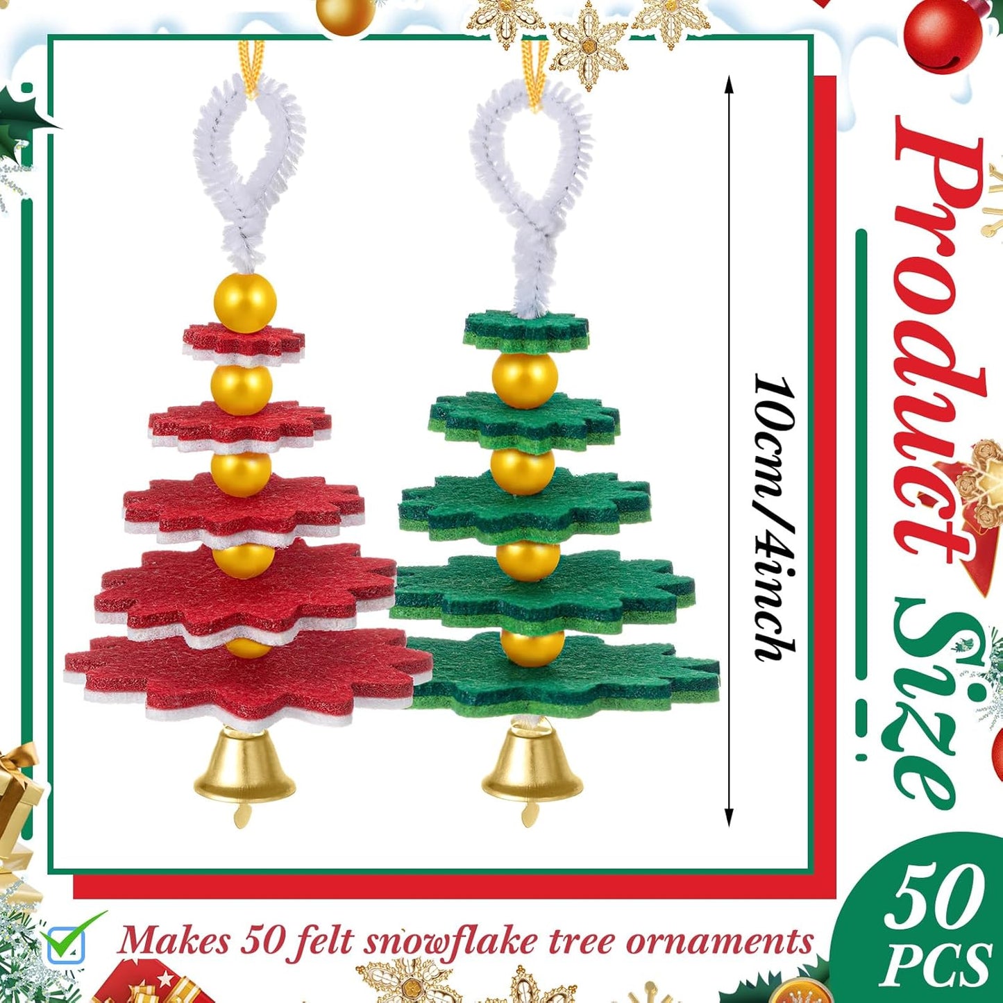 Hollowfly 24 Sets Felt Christmas Tree Ornament Craft Kit Small Layered Christmas Tree Felt Crafts for Xmas Decoration Stocking Stuffer Holiday Fun School DIY Activities