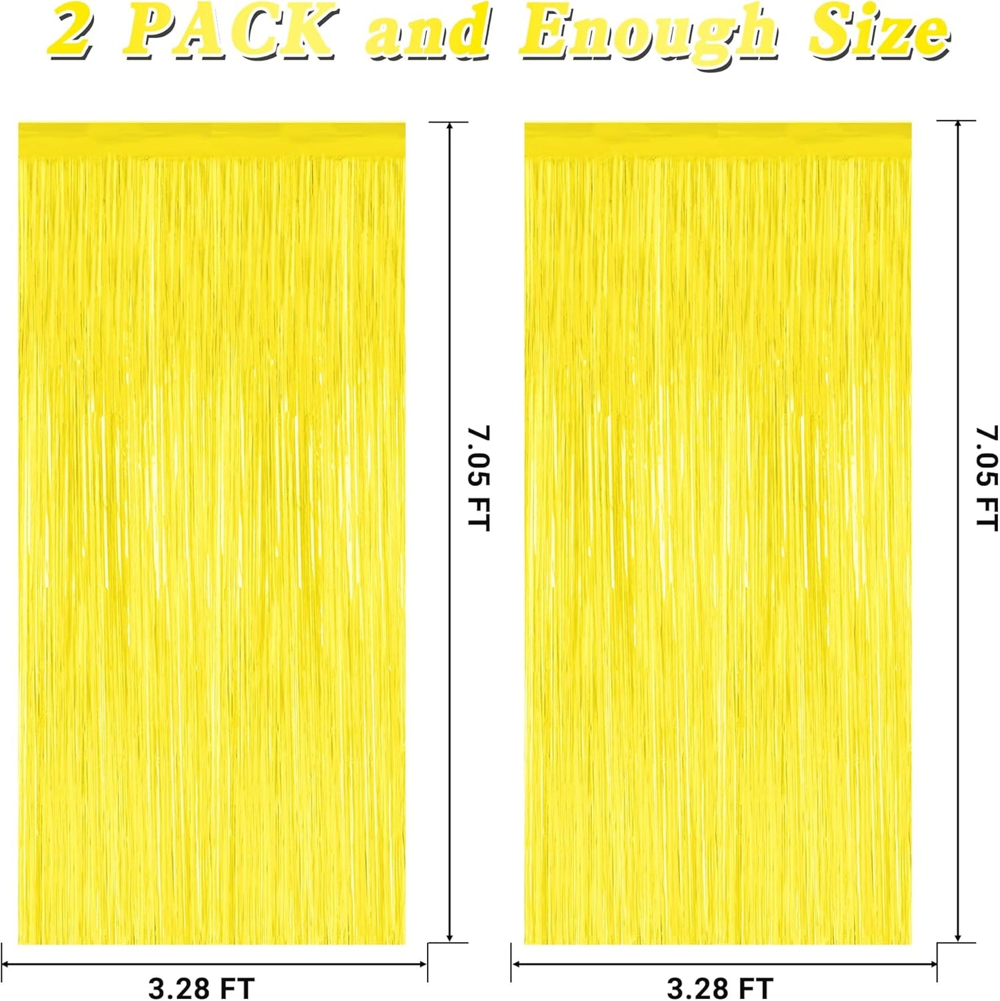 2 Pack Backdrop Curtains, 3.28 FT x 7.05 FT Yellow Color Tinsel Backdrop, Metallic Foil Backdrop Fringe Curtains Party Streamer, Party Decorations Photo Backdrop for Birthday