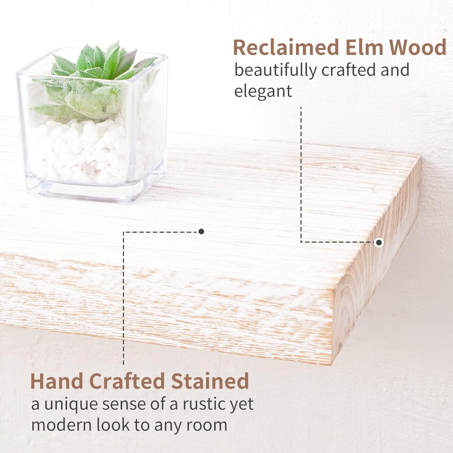 Floating Shelves for Wall, Rustic Elm Wood 56'' W x 8" D Wall Shelf with Invisible Bracket, Large Long Wall Mounted Storage Shelves for Living Room, Bedroom, Kitchen, Bathroom Decor, White Wash