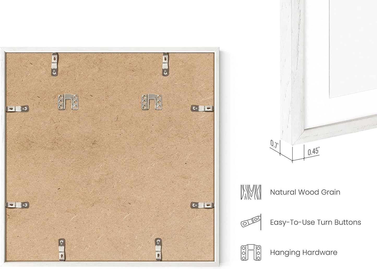 HAUS AND HUES 16x16 Square Picture Frames Set of 25 - Oak Wood Frames with Acrylic Cover, White