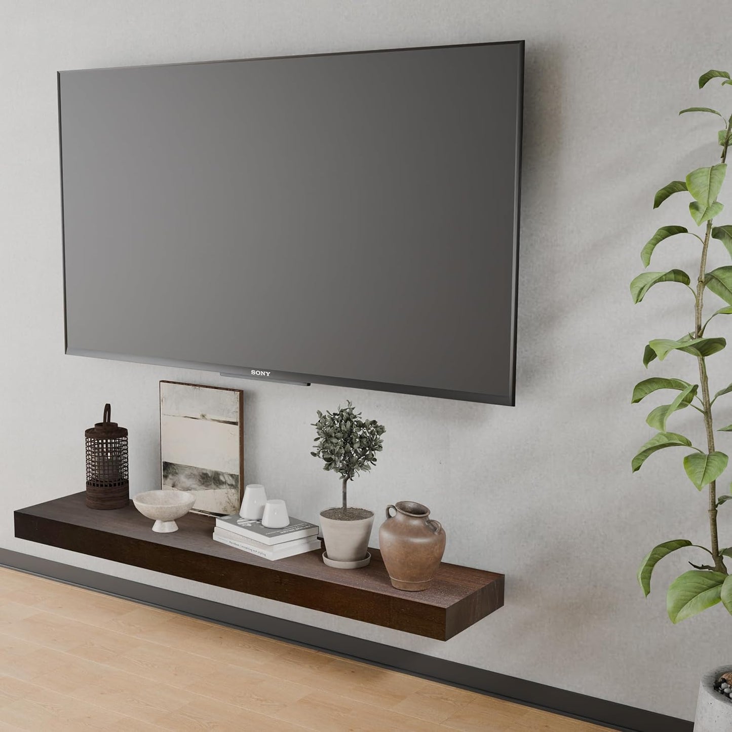 ROGMARS Walnut Wooden Floating Shelves for Wall 48 inches Long,8 Inch Deep Natural Wood Floating Wall Mounted Shelves with Invisible Bracket for Kitchen,Bedroom,Living Room,1PC