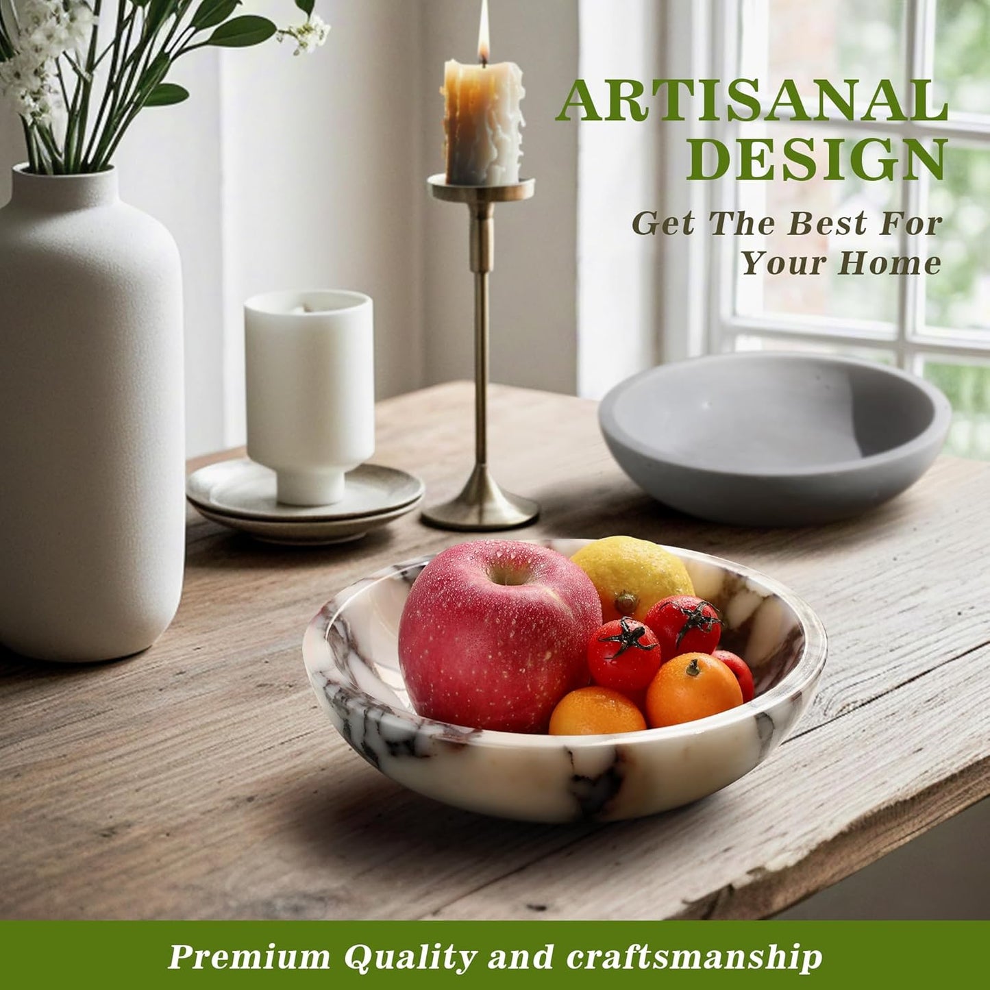 Decorative Bowl for Home Decor – Marble Fruit Bowl, Key Holder Tray with Marble Finish, Entryway Table Organizer, Kitchen Countertop & Coffee Table Centerpiece