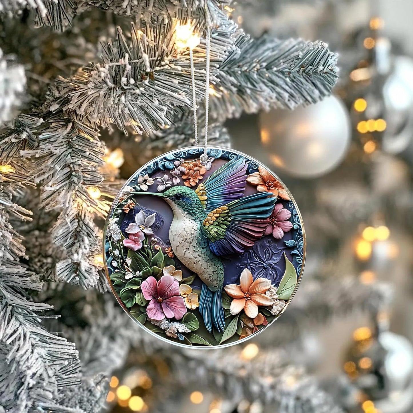 Jabihome Christmas Ornaments 2025, Exchange for Women, Men, Collectible Dated Year Ornaments for Tree, Unique Acrylic Suncatcher, Printed Stained Glass Effect Decor (Hummingbird)