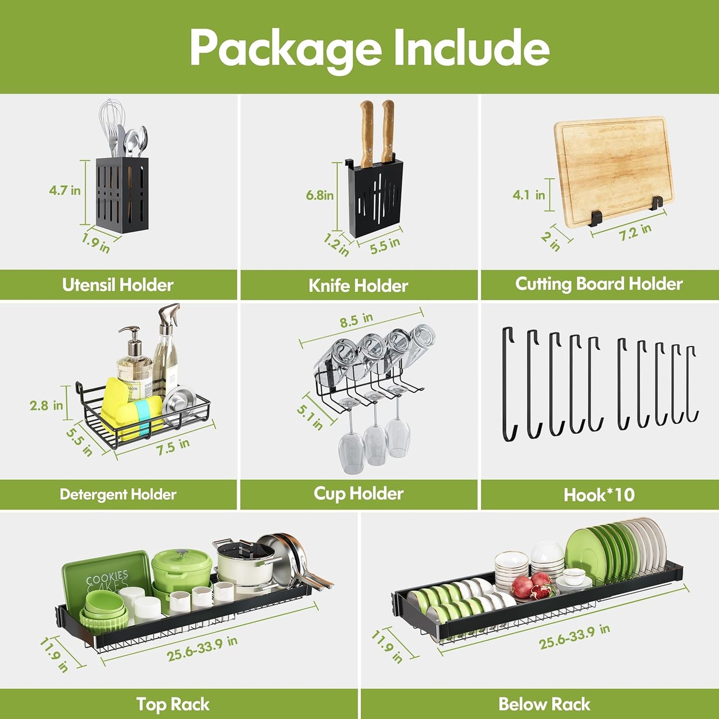 3 Tier Extra Large Stainless Steel Expandable Over The Sink Dish Drainer Drying Rack, Rust Proof Metal, Space Saving, Modern Black Big Capacity Extendable Plate Strainers Above Kitchen Counter