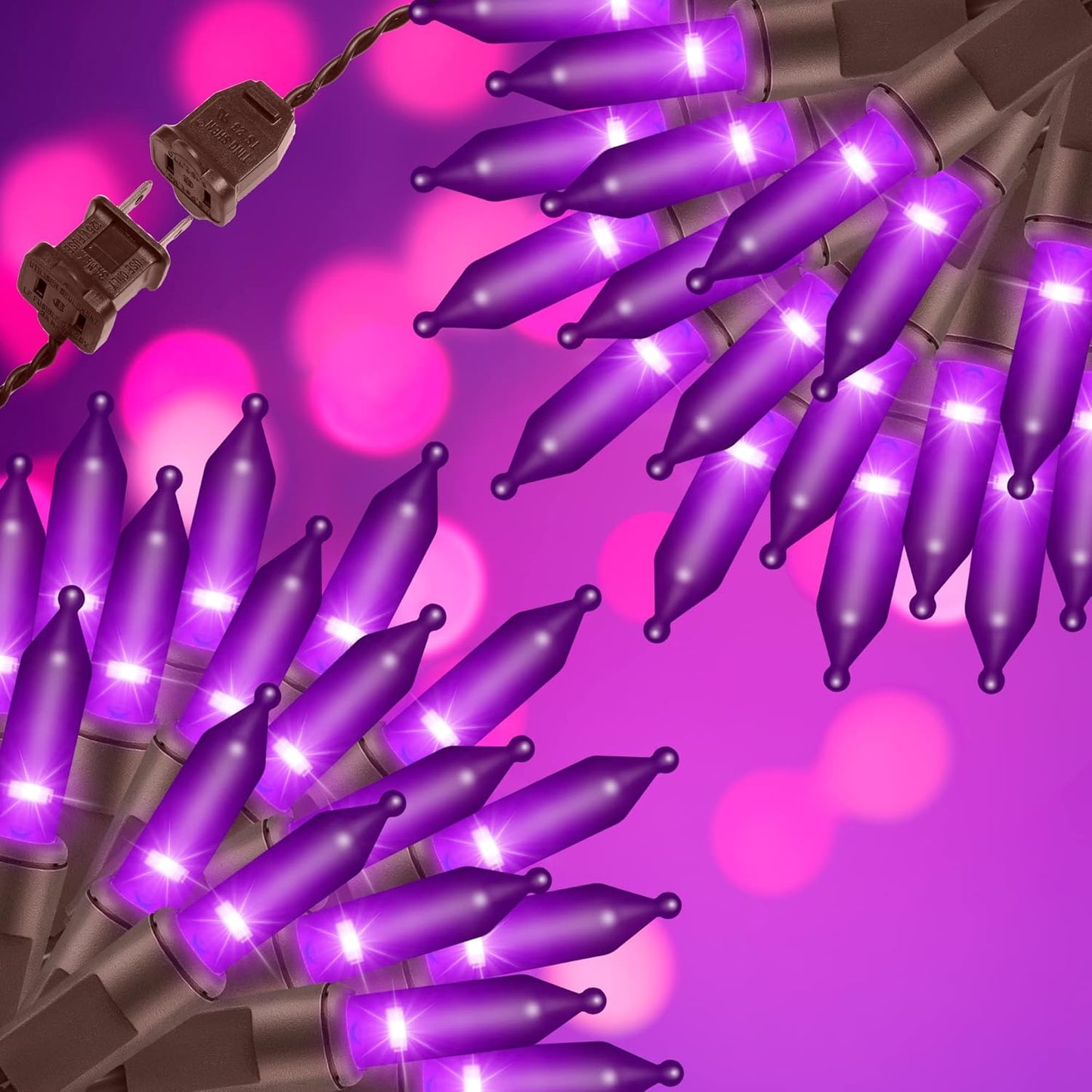 300LIGHTS(2*150L) PURPLE Extra-Bright With End Connectors Halloween Decorative Lights 19.44m UL Certified Mini String Light Set Waterproof for Halloween Home Garden Christmas Tree Party Patio