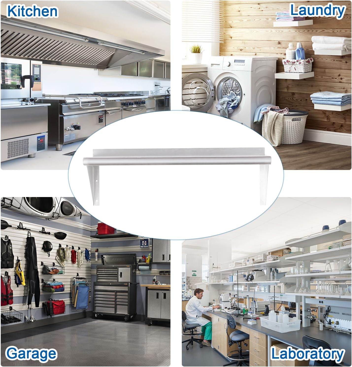 HARDURA Stainless Steel Shelf 18" x 60", 450lb Commercial Shelves Wall Mount Metal Shelving with Backsplash and Brackets for Kitchen, Restaurant, Laundry Room and Home