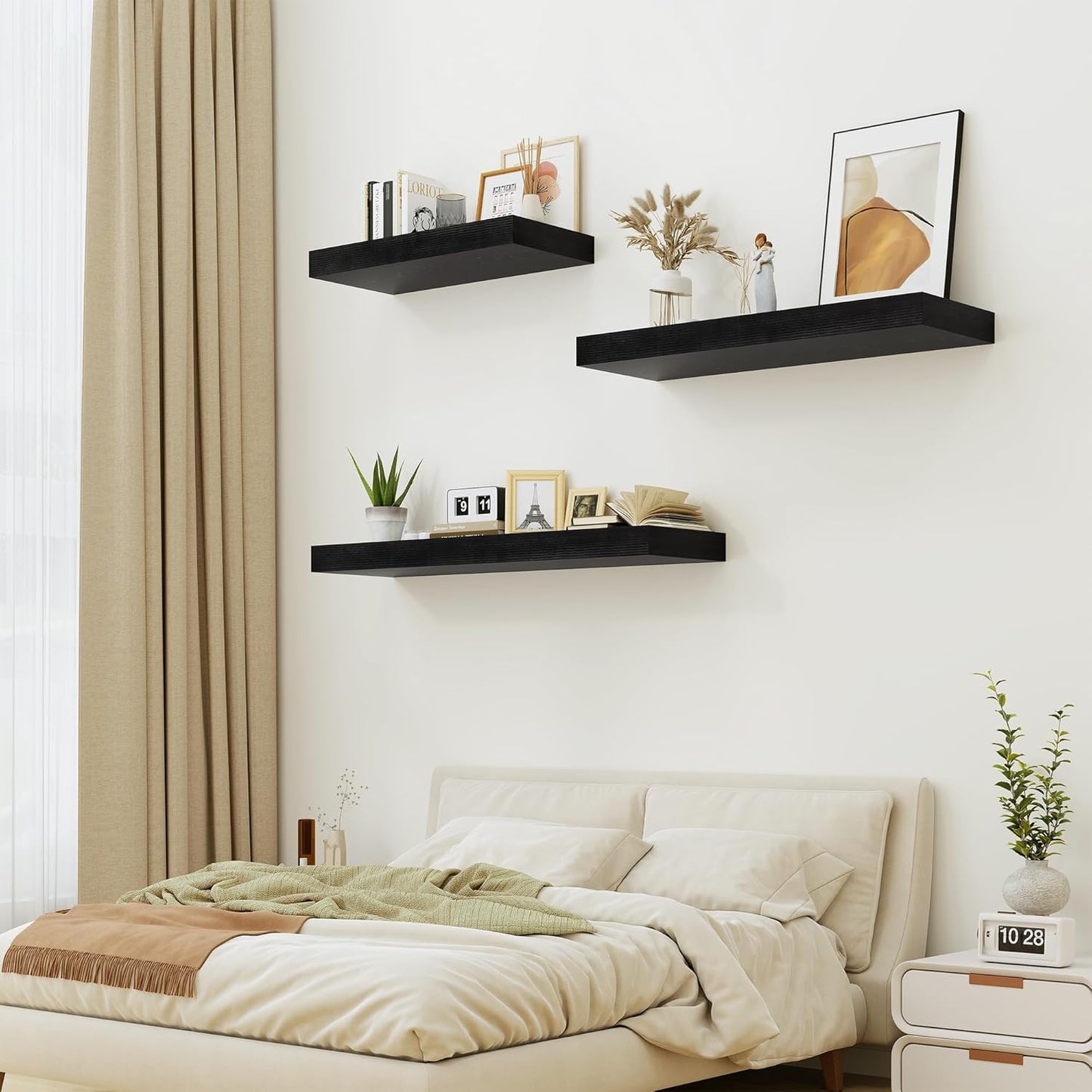 Heimlove 12" Deep Floating Shelves Black,Over Toilet Long Wall Mounted Modern Farmhouse 36 inches,Wall Shelves with Invisible Brackets for Bedroom, Bathroom, Living Room, Kitchen, Set of 1