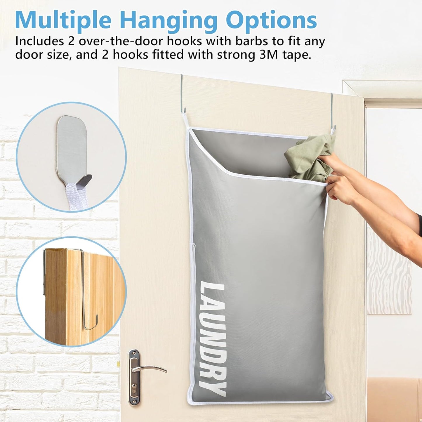 Hanging Laundry Hamper Bag XL 40x22", Space Saving over the Door Storage Bags, Behind the Door Hampers for Dirty Clothes & Wall Mounted Basket for Bathroom, Organizer for Small Room Spaces RV