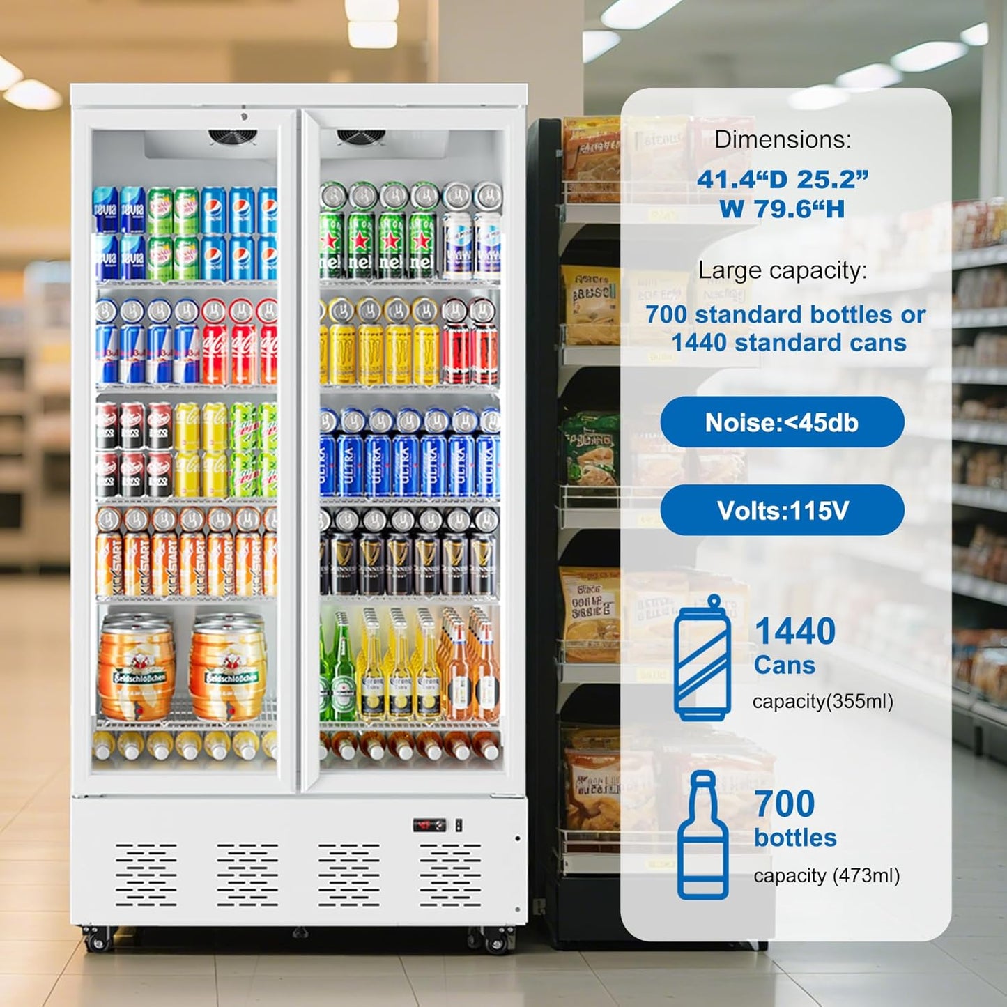 30.5 Cu.ft. Commercial Refrigerators 2 Glass Door Commercial Beverage Refrigerators Upright Display Cooler with Soft LED Light and 10 Adjustable Shelves for Restaurant Grocery Stores Home