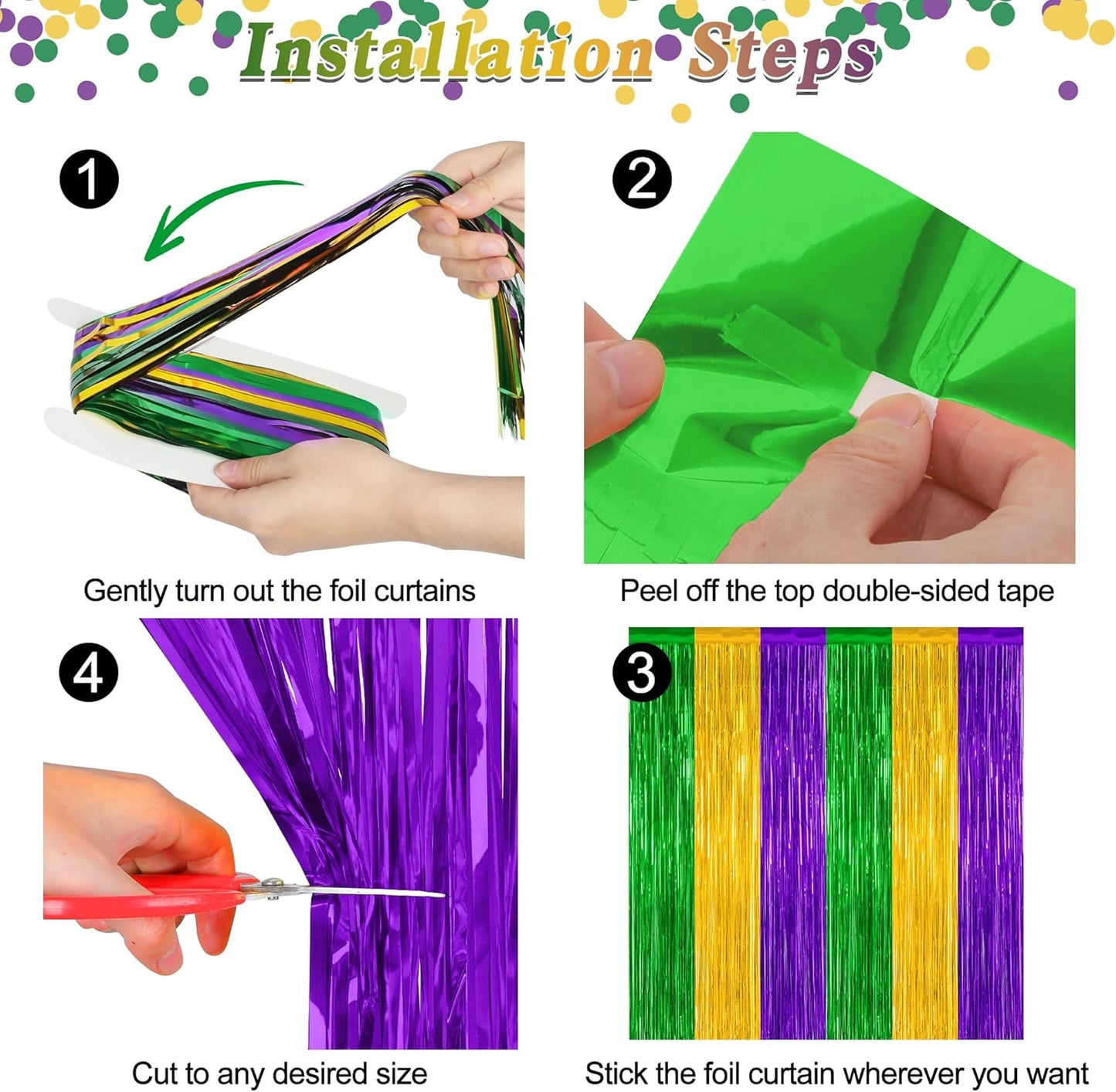 2 Pack Mardi Gras Tinsel Backdrop, 3.28 FT x 7.05 FT Metallic Fringe Curtain, Purple Gold Green Color Foil Backdrop Party Streamer, Mardi Gras Photo Booth Props Lobster Party Decorations