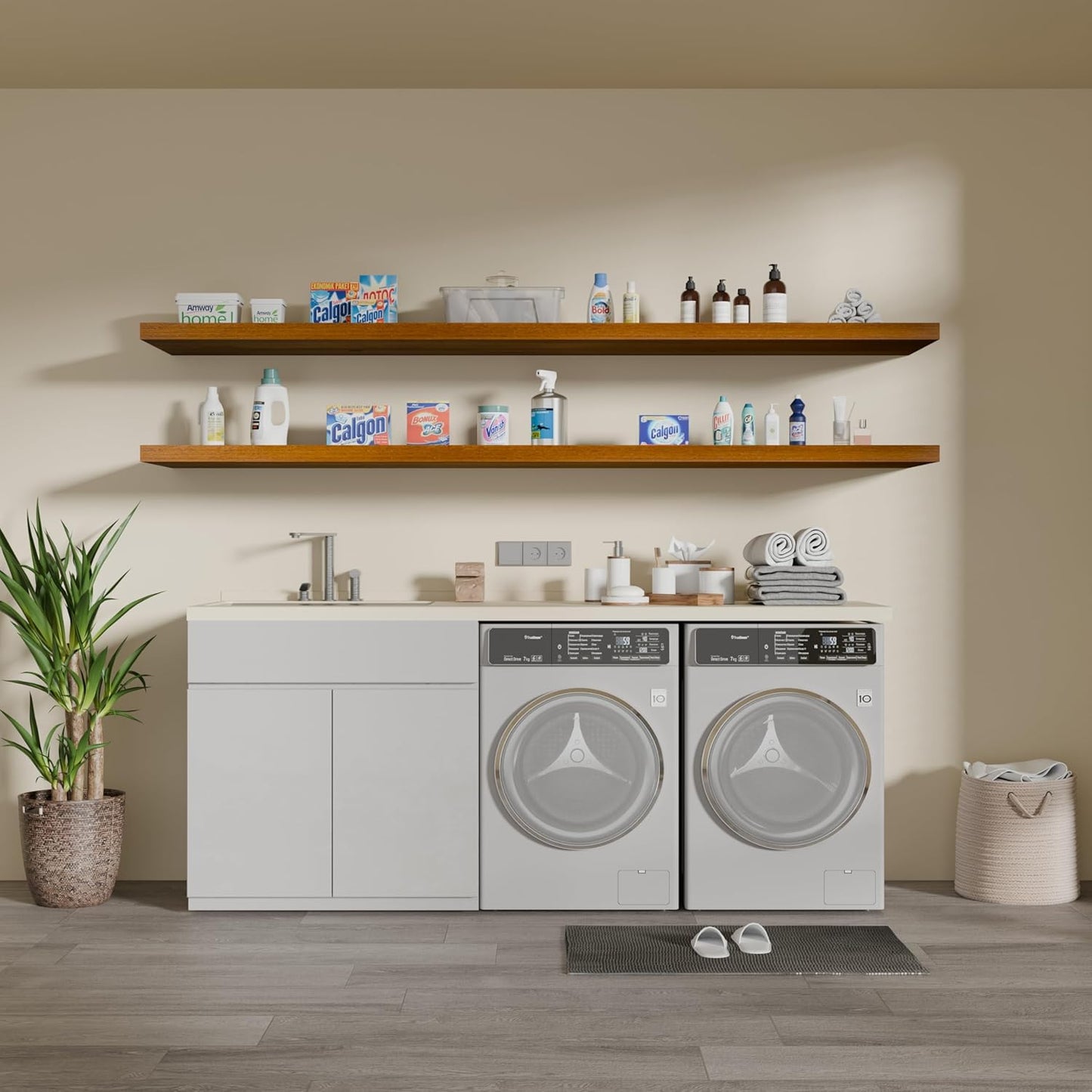 IAE Walnut Floating Wall Shelves 72 inch, Bathroom Shelves Wall Mounted,Invisible Shelves Floating Kitchen Shelves,Wooden Wall Shelves with Brackets for Living Room Wall Mounted,Easy Install,Set of 2