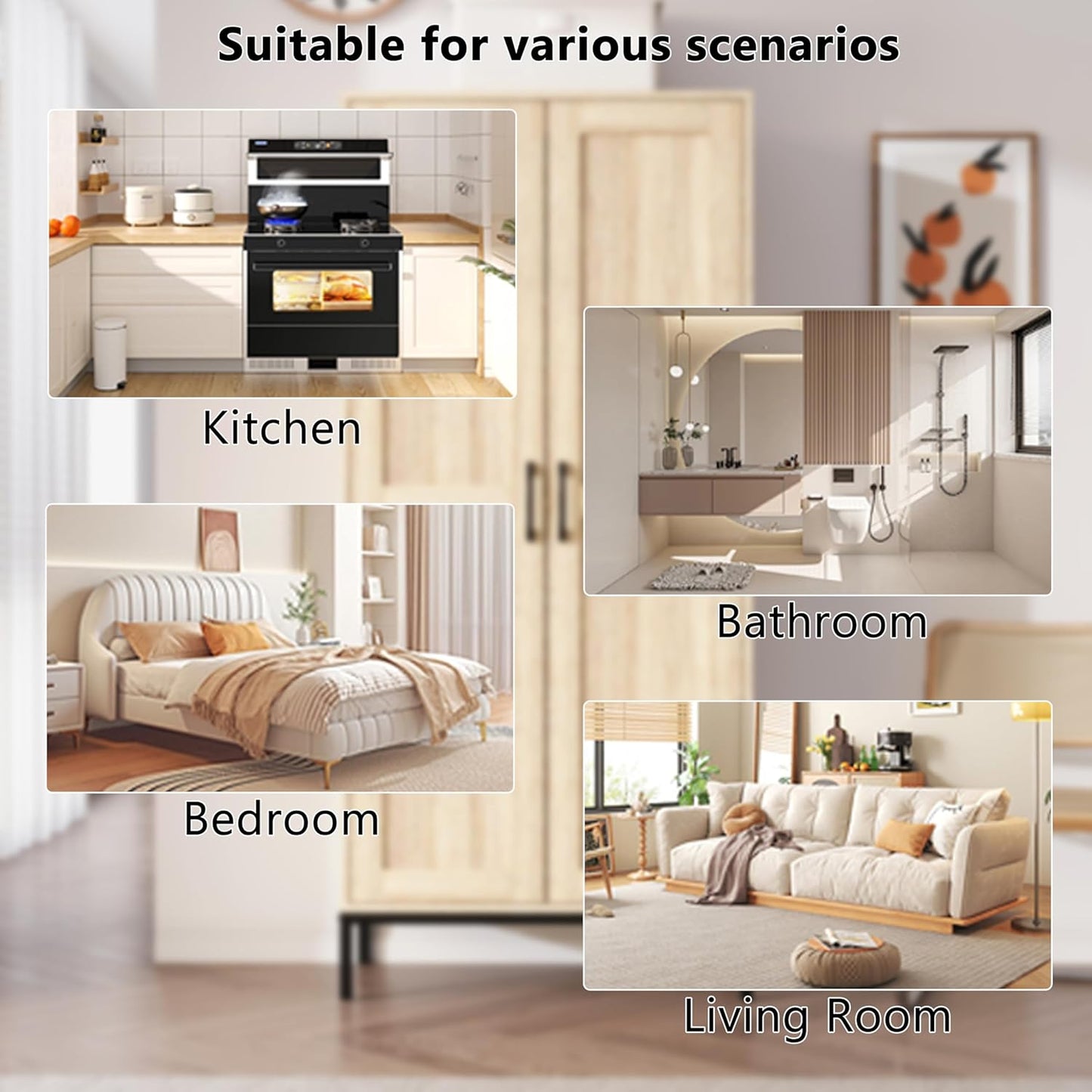 Tall Storage Cabinet, Kitchen Pantry Cabinet with 2 Doors & Adjustable Shelves for Laundry Room, Living Room, Entryway,Bathroom,Natural