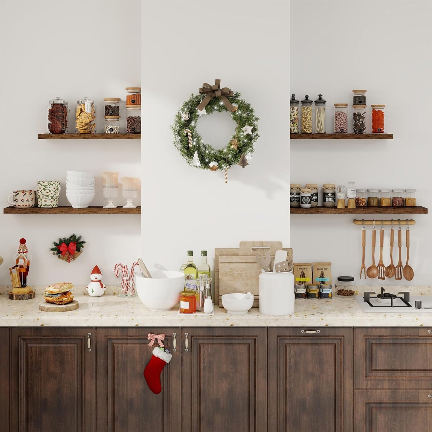 Floating Shelves for Wall, 40 Inch Floating Shelves for Home Decor, Wall Mounted Rustic Wood Shelves, Bathroom, Hanging Deep Shelf for Bedroom, Living Room, Kitchen (Rustic Brown, Set of 2)