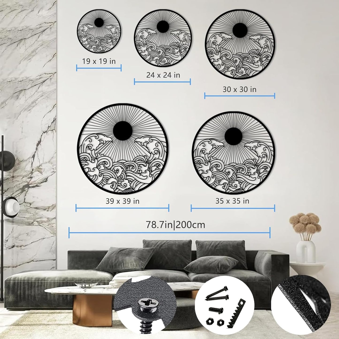 flyoak Metal Sun Wall Decor Outdoor, Sunrise Metal Wall Art, Metal Wave Wall Art, Sunrise and Wave Wall Decor, Sunburst Wall Art, Sunset Wall Art, Wall Hangings for Bedroom (Gold, 19x19in|47x47cm)