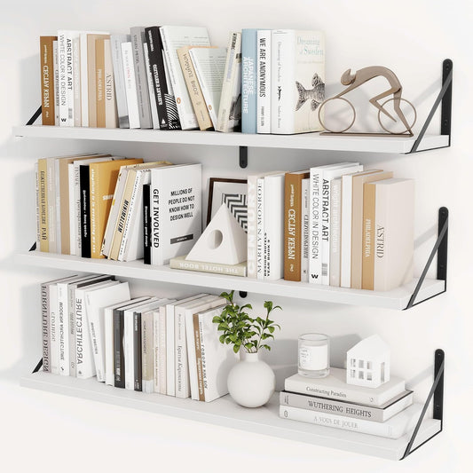 Heimlove 36 Inch White Floating Bookshelves Set of 3,Heavy Duty Wall Mounted Bookshelves,Wall Bookshelf for Living Room,Bedroom,Kitchen,Laundry Room Storage & Decor
