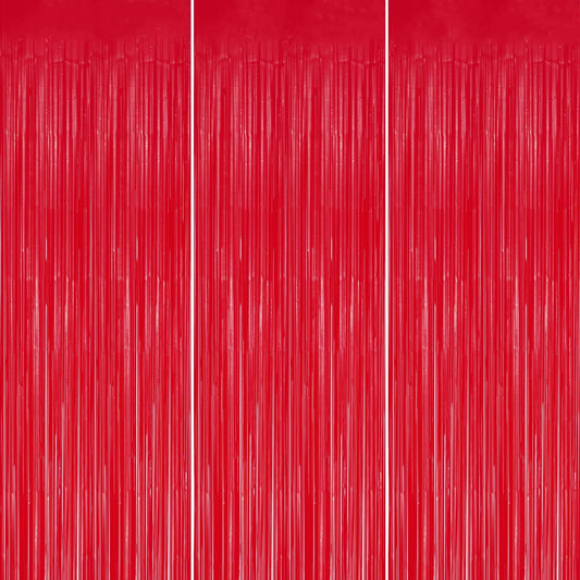 3 Pack Foil Fringe Backdrop - Pastel Red Shiny Tinsel Curtains for Party Decoration/Photo Booth Props - 3.3x8.2 FT Metallic Foil Backdrop for Birthday, Wedding, Graduation, Christmas.