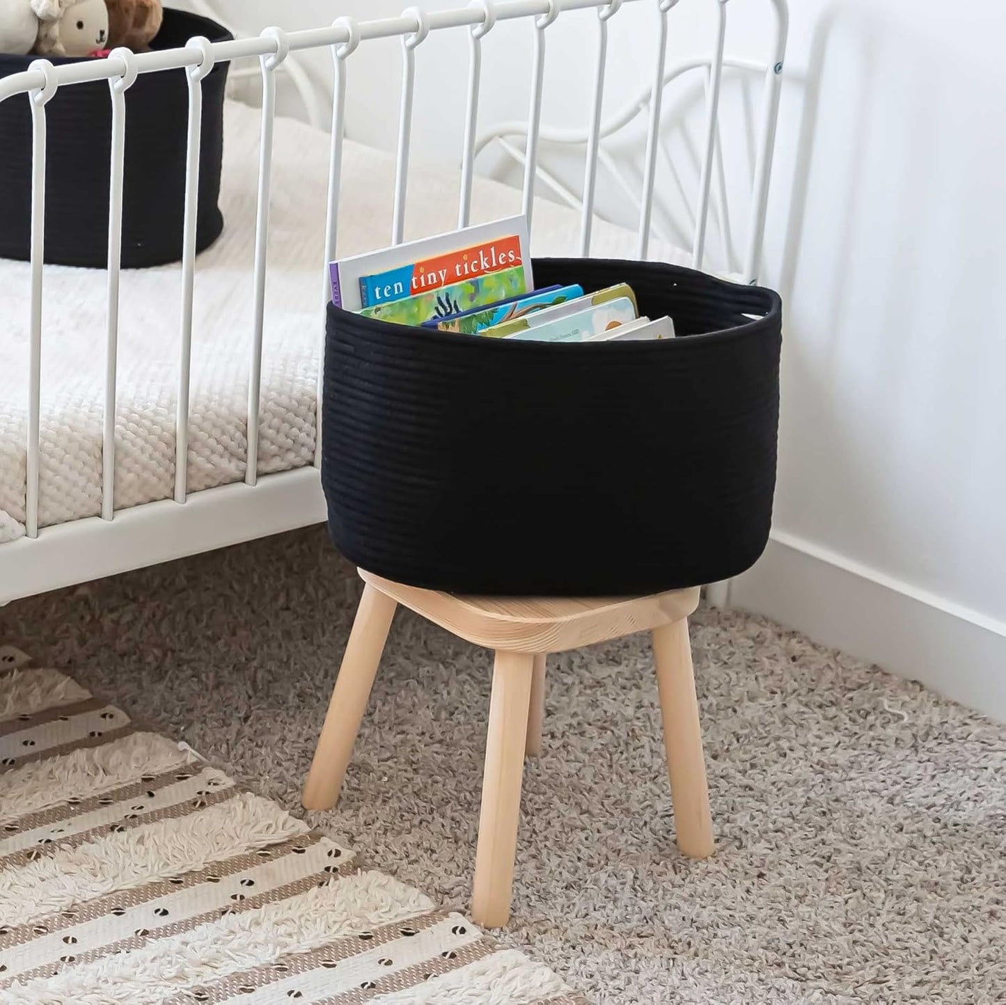 OrganiHaus Woven Storage Baskets for Organizing, Cotton Rope Organizer Bins for Shelves, Closet & Nursery, Dog Toy Basket, Decorative Bins for Toys, Towels & Books - 15x10x9, Black