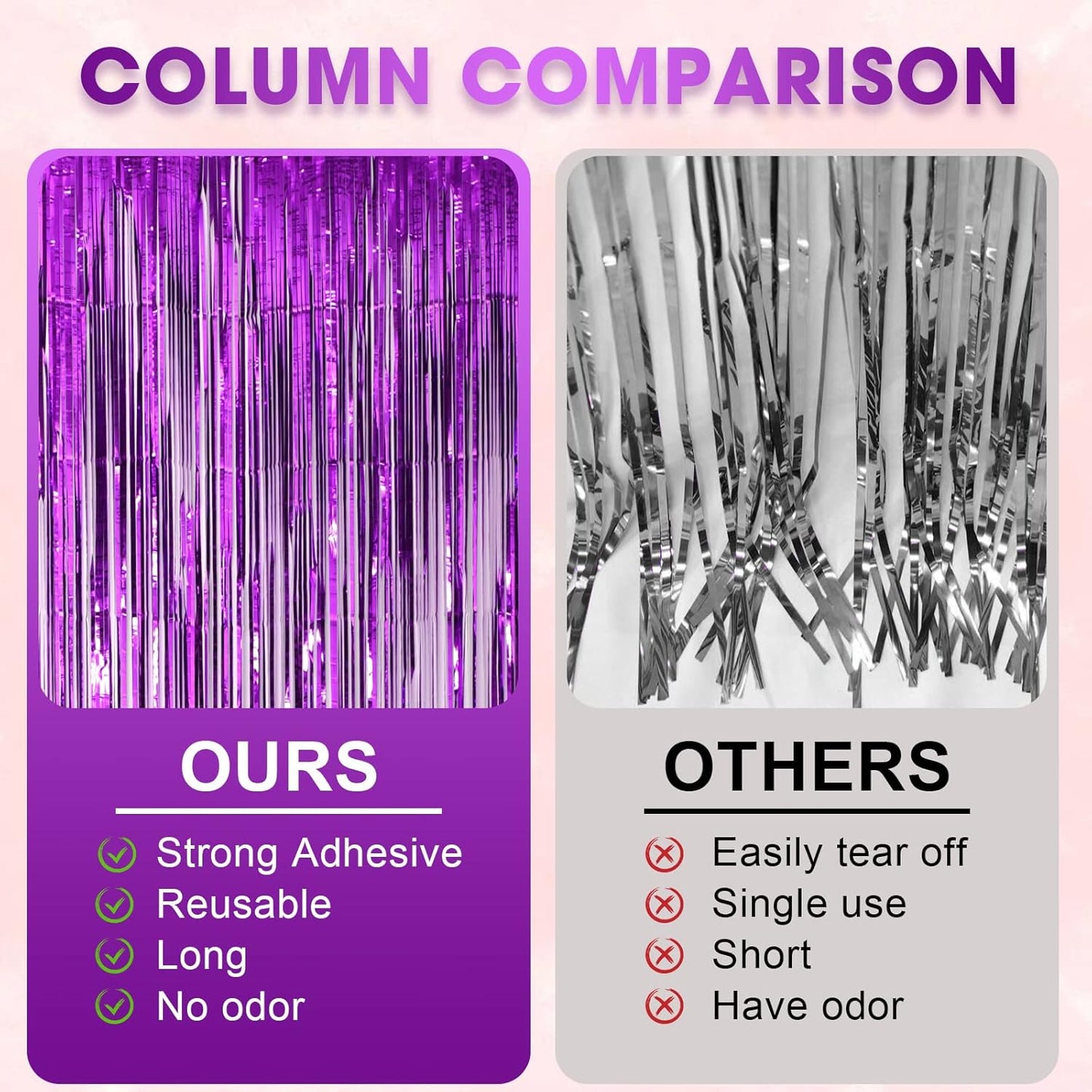 3 Pack 3.3x8.2 Feet Purple Foil Fringe Backdrop Curtains, Tinsel Streamers Birthday Party Decorations, Fringe Backdrop for Graduation, Baby Shower, Gender Reveal, Disco Party