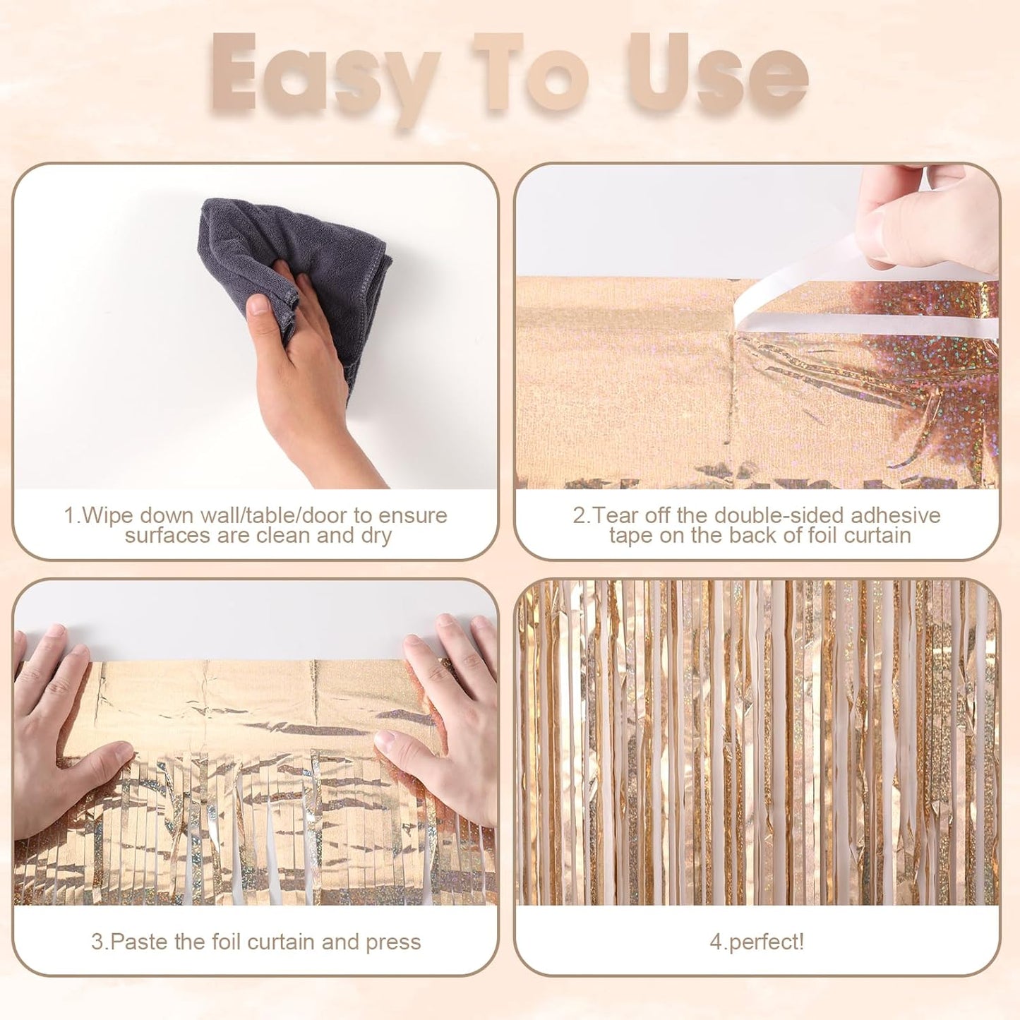 3 Pack 3.3 x 8.2 ft Laser Champagne Foil Fringe Backdrop Curtains, Tinsel Streamers Birthday Party Decorations, Fringe Backdrop for Graduation, Baby Shower, Gender Reveal, Disco Party