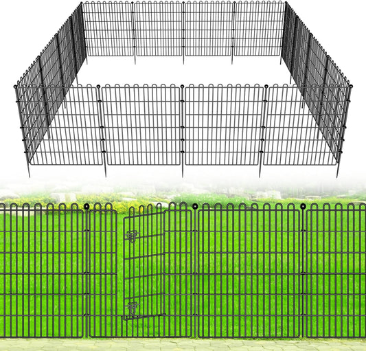 25 Panels No Dig Decorative Garden Fence with Gate for Yard, 32 in(H) X 59 ft(L) Animal Barrier Fencing for Outdoor Dog, Metal Portable Garden Fences for Borders, Pets, Landscape, Temporary Fence