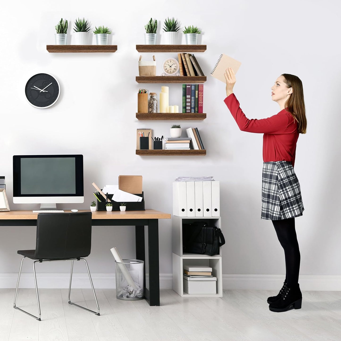 Sorbus Floating Shelves for Wall, Bathroom Shelves Wall Mounted for Kitchen, Bedroom, Living Room, Bathroom Storage, Over Toilet, Hanging Book Shelf for Ｗall Home Decor (Walnut, 5 Pack)