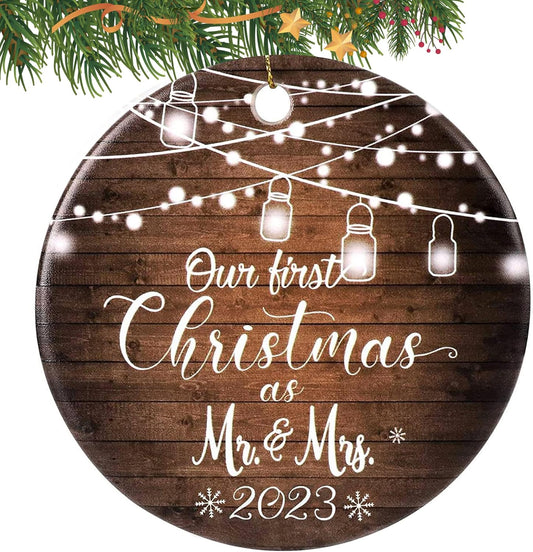 First Christmas Married Ornament 2023 Mr and Mrs Gifts, Wedding Gifts for Couples Unique 2023, Bridal Shower Gift Just Married Ornaments Newlywed Keepsake Gift