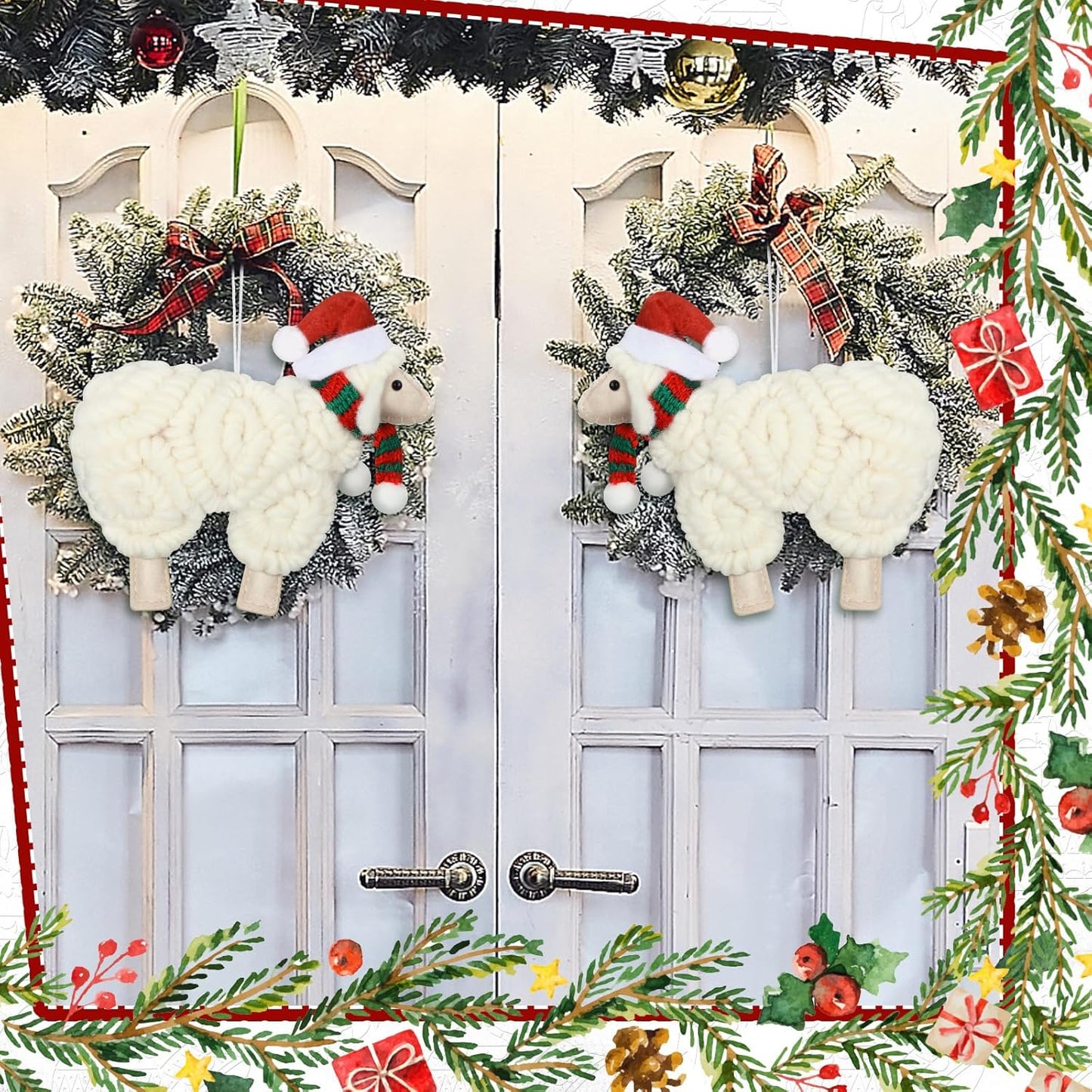 Jenaai 3 Pieces Felt Sheep Christmas Ornaments Sheep Decorative Hanging Ornaments Vintage Farm Wooly Lamb Tree Xmas Pendant Curly Decor for Holiday Figurines Gifts (Christmas)