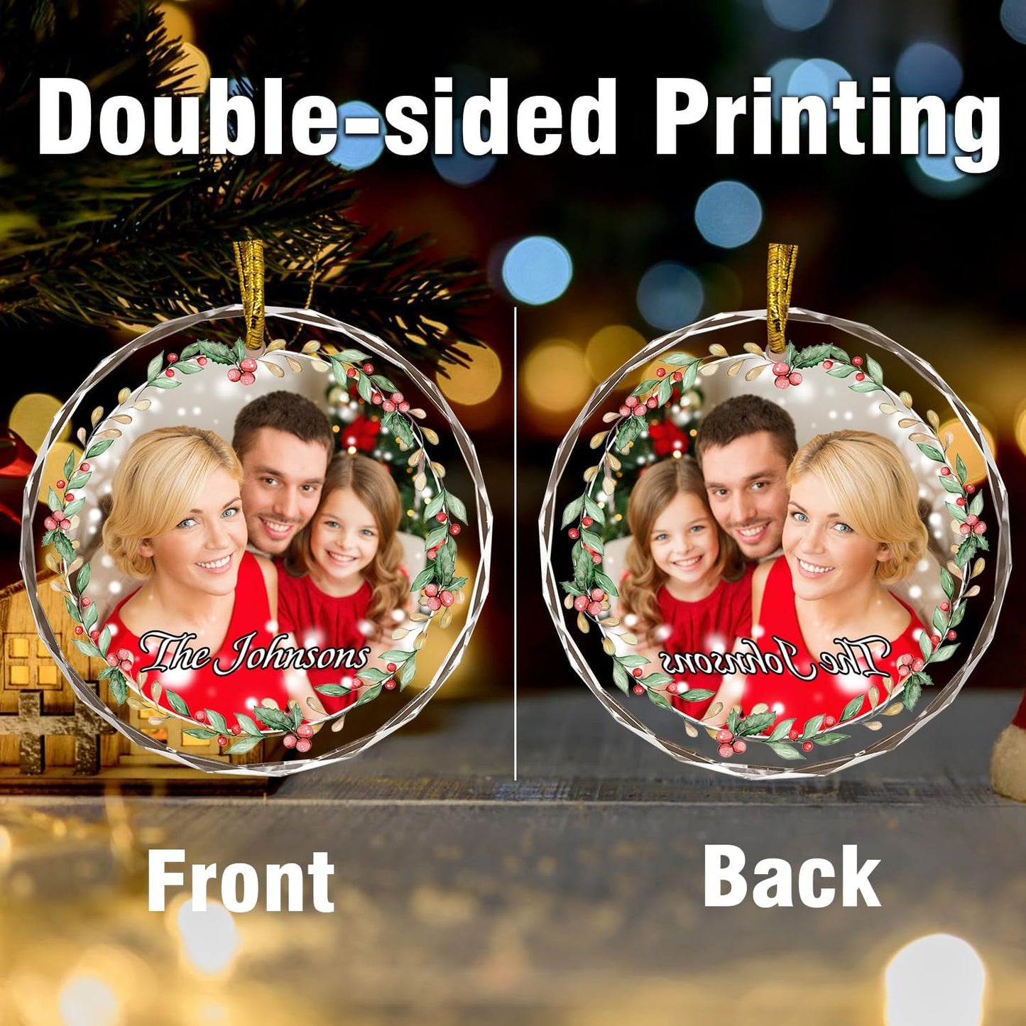 Christmas Tree Decor, Personalized Crystal Photo Ornaments, Custom Ornaments for Family/Child, Decorative Hanging Pendant, Design Your Own Picture, Gifts for Mom/Dad