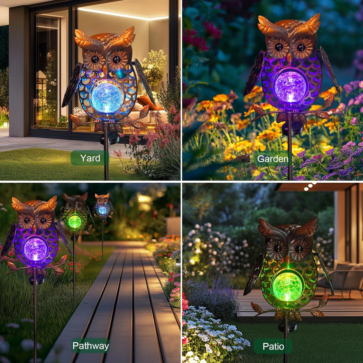 HONGLAND Solar Lights Outdoor Decor Waterproof, Solar Owl Garden Decorative Stake, Whimsical Gardening Gifts for Women Mom, Owl Outdoor Lights for Yard Patio Lawn Decor