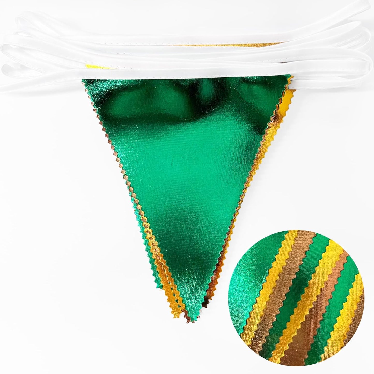 Green Gold Brown Metallic Fabric Triangle Pennant Banner Flag Bunting Garland for Football Jungle Safari Wild Woodland Birthday Baby Shower Wedding Bachelorette Graduations Party Decorations Supplies
