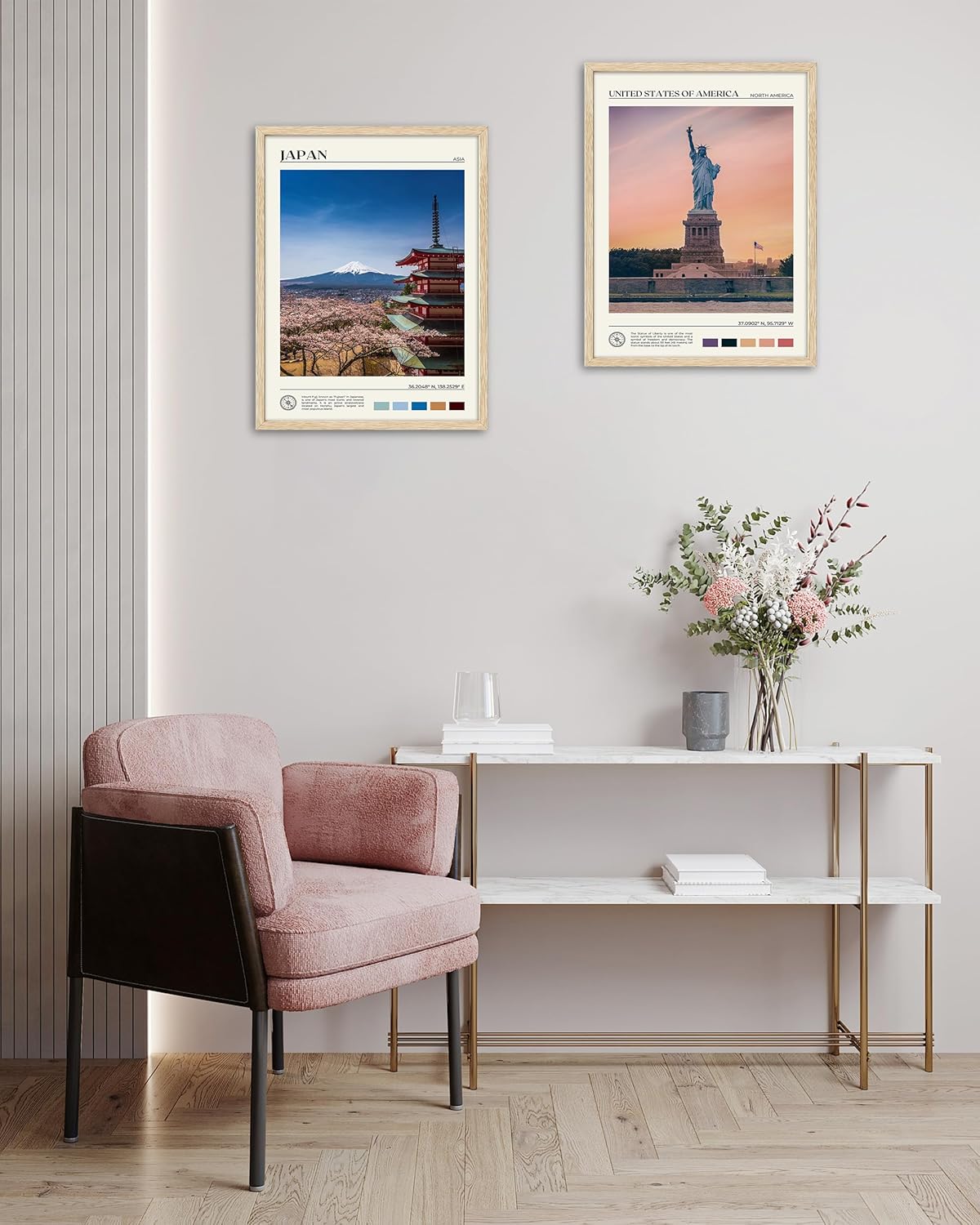 HesenDot Natural OAK Wood Framed Mount Fuji Wall Art, 12x16in Japanese Natural Scenery Canvas Wall Print, Classic Urban Landmark Wall Decor for Living Room, Bedroom,Office Gallery Set of 1