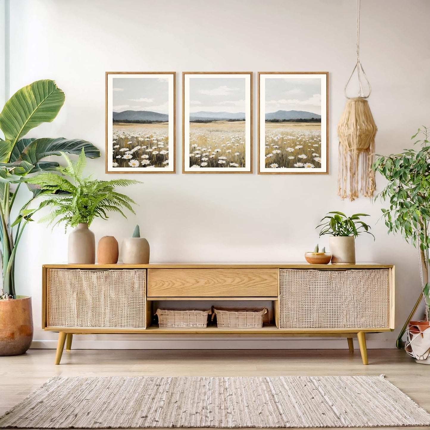 HPNIUB Flowers Wall Art Canvas White Daisy Floral Painting, Rustic Field Landscape Picture, Modern Framed Artwork for Living Room Bedroom Bathroom Dinning Room Office Home Decor Gifts-16 x24 x3