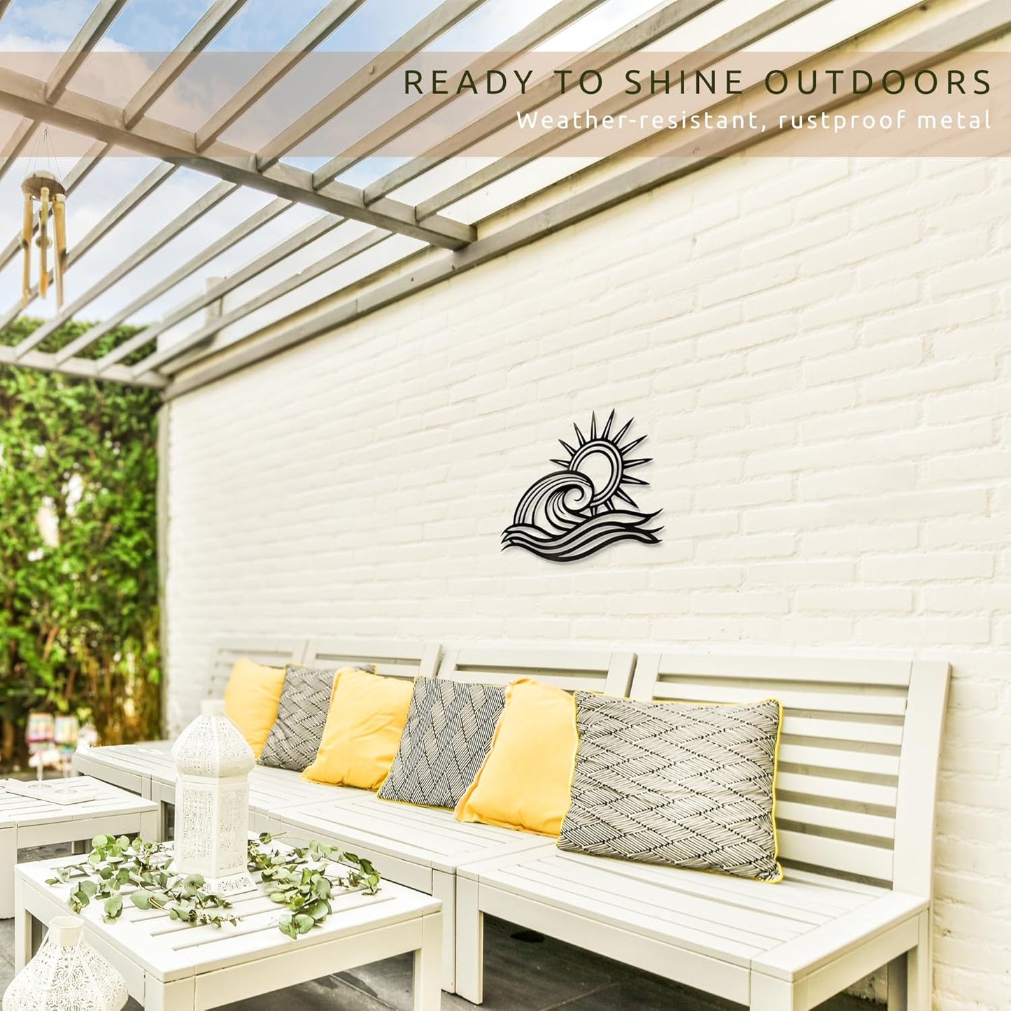 Wita Home Ocean Wave Metal Wall Art, Sun Beach Decor, Coastal Large Wall Sculpture for Home, Indoor/Outdoor Use, Nautical Wall Hanging, Eye-Catching Addition to Living Room (Black, 18 x 11 inches)